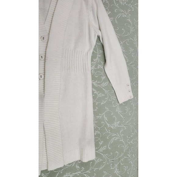 Antthony Cardigan Sweater Womens Medium Ivory Shawl Collar Button Ribbed Knit - Picture 6 of 15